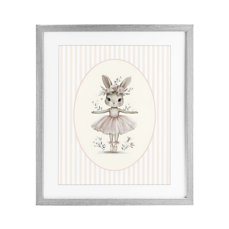 «Nursery Ballerina Bunny», reproduction encadrée rayée sous verre, design par LSR Design Studio, 21 x 17