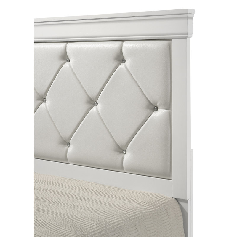 Modern Style King Size Panel Bed With Upholstered Headboard And Button Tufting In Snowflake White For A Stylish Bedroom Ensemble