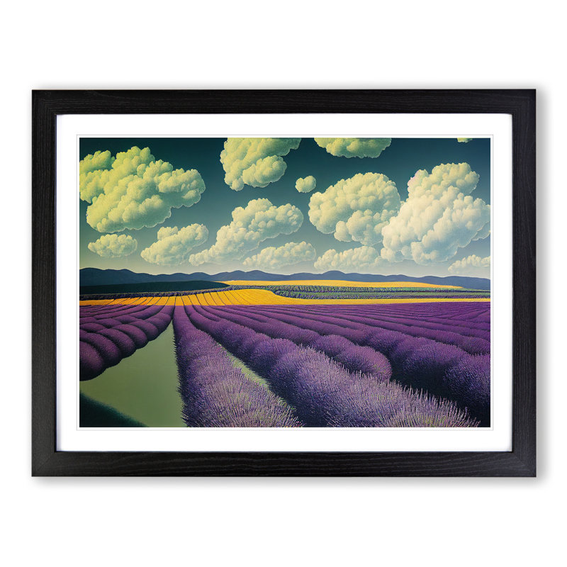 Luscious Lavender Flower Field 1 Piece Single Picture Frame Wall Art, 46cm H x 64cm W x 2cm D, Black