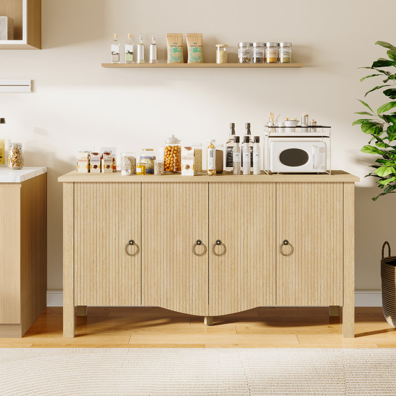 55"W Solid Wood Modern Sideboard Buffet Storage Cabinet, Oak