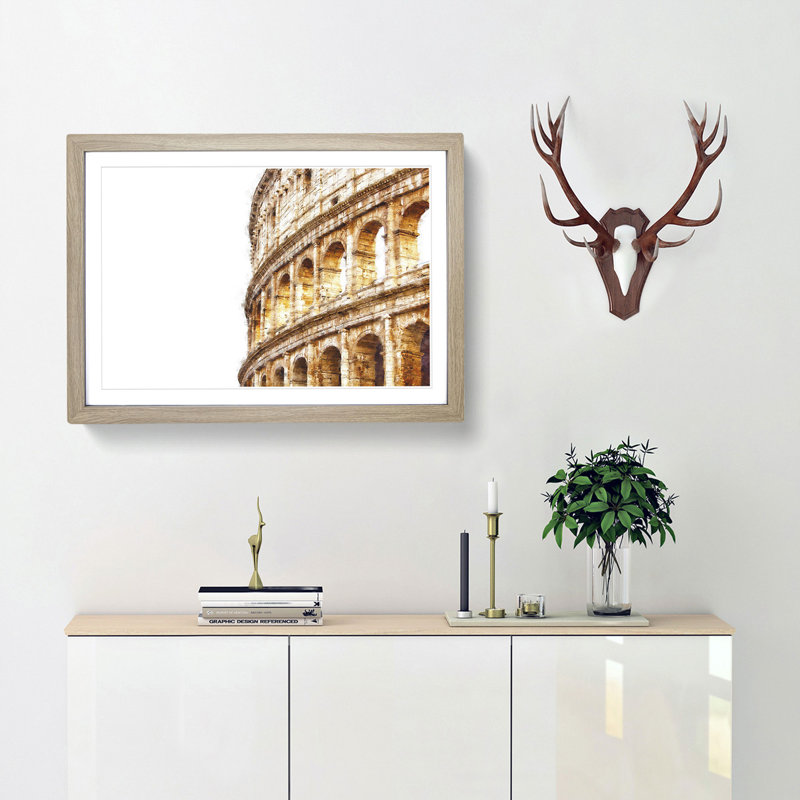 Colosseum in Rome Italy - Picture Frame Graphic Art Print, Oak Framed, 62cm H x 87cm W x 2cm D