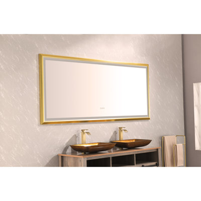 Miroir de salle de bain à DEL avec cadre en aluminium, miroir de meuble-lavabo mural, antibuée, mémoire, 3 couleurs, gradation continue