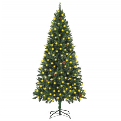 Artificial Christmas Tree with LEDs&Pine Cones Decor Green