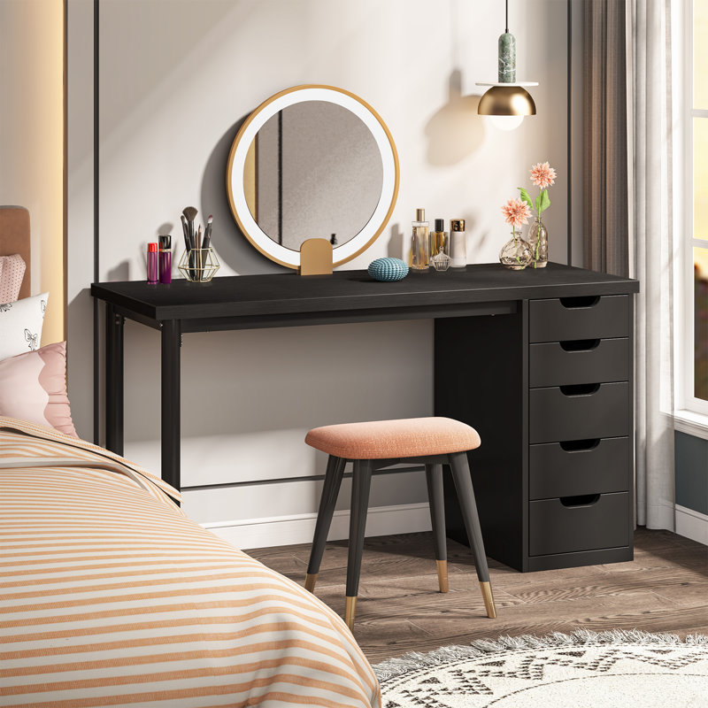 Bureau 47 po avec 5 tiroirs, Noir