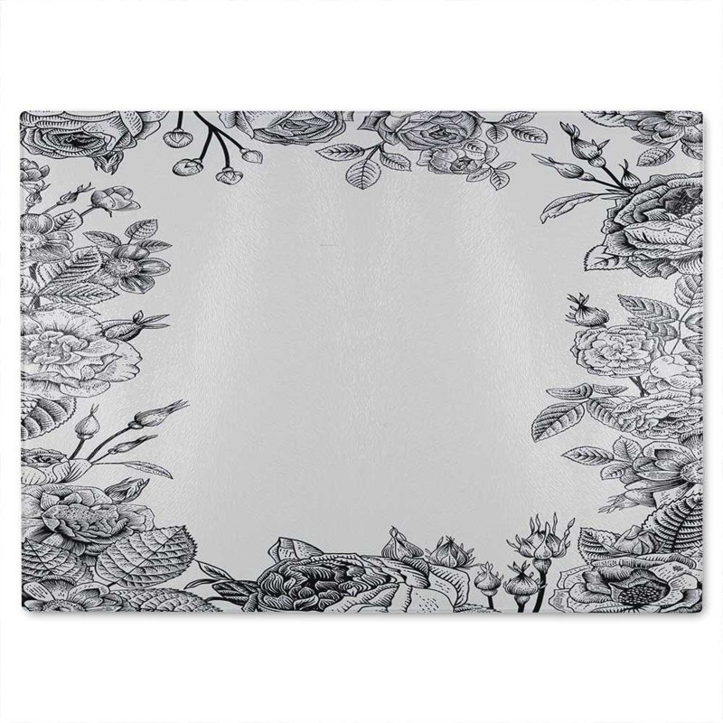 Hand Drawn Roses Glass Chopping Board