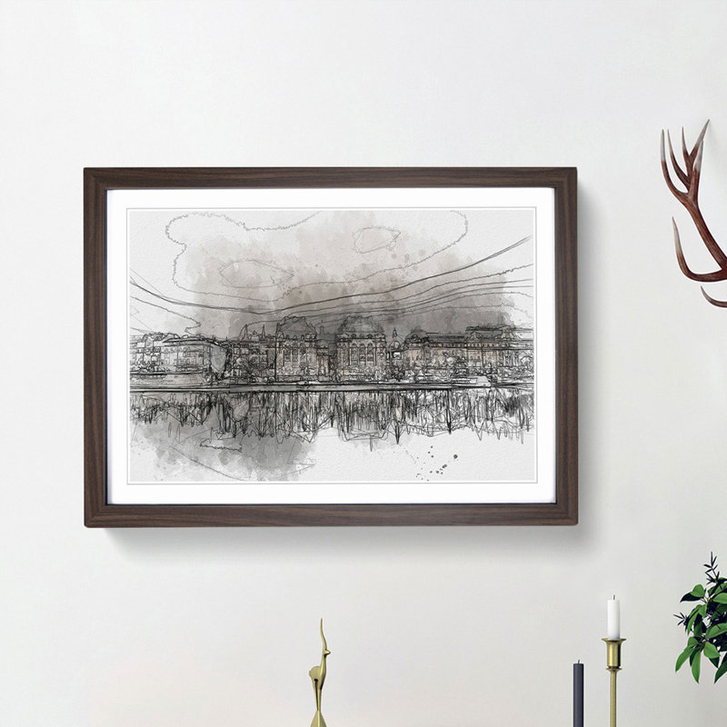 Reflection of Stockholm in Sweden in Abstract - Framed Print, 36cm H x 48cm W x 2cm D, Walnut Framed