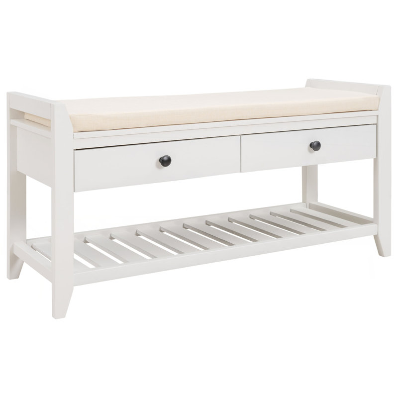 Shoe Rack With Cushioned Seat And Drawers, Multipurpose Entryway Storage Bench, White