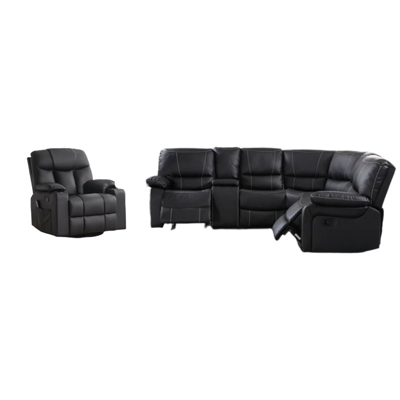 Ensemble de salon de coin 8 pièces avec fauteuil inclinable et berçant pivotant manuel, avec rangement et porte-gobelets