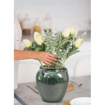  Pot de fleurs en céramique de jade de style urne vert brillant pour plantes d'intérieur et d'extérieur