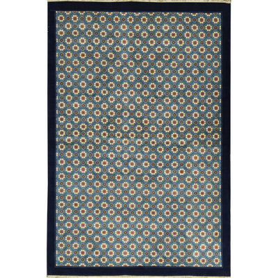 Tapis bleu et bleu marine noué à la main de haute qualité