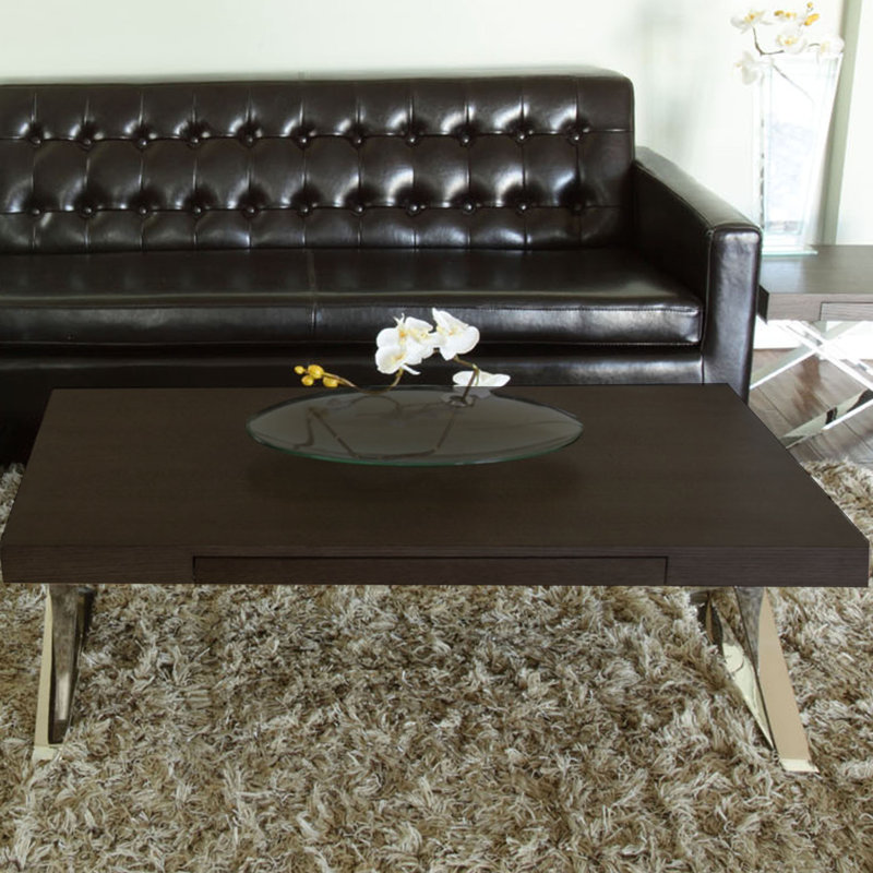Table basse moderne à pieds croisés avec rangement Pangea Home Alexa, Espresso