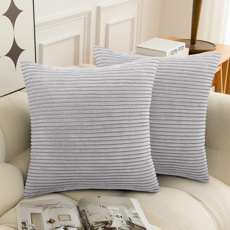 Striped Crushed Velvet Cushion Cover (Set Of 2) , Silver