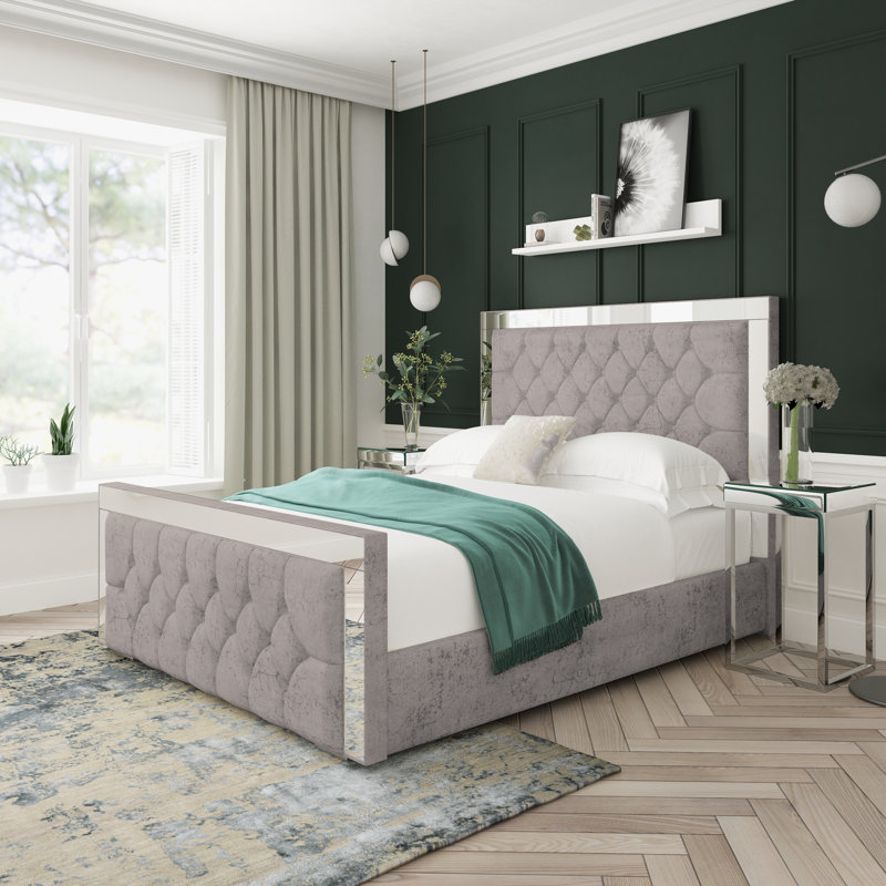 Sage Marble Upholstered Ottoman Bed Frame, Steel, Double (4'6)