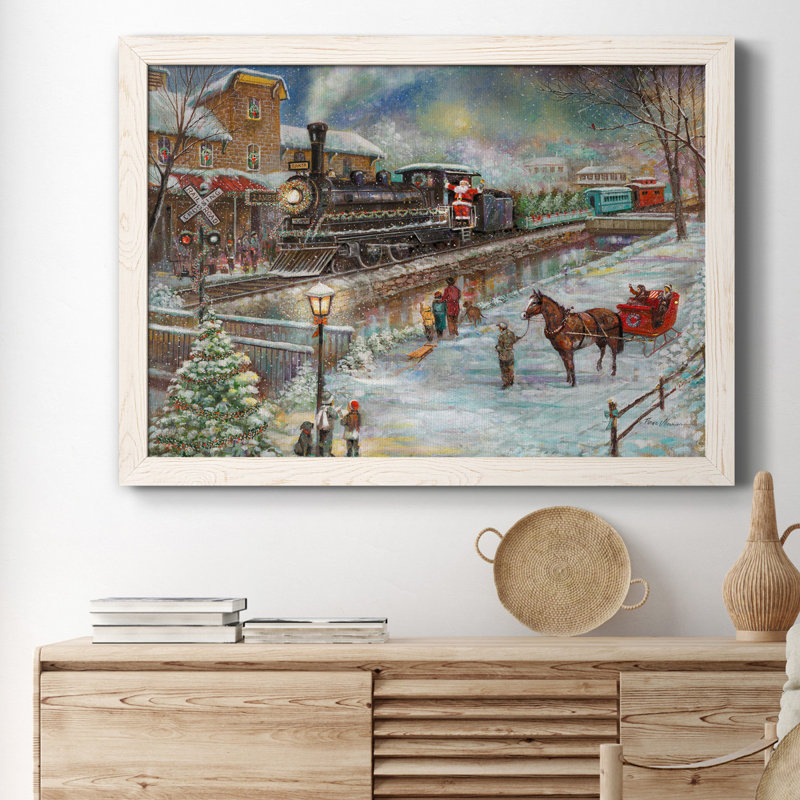 Train de Noël - reproduction d'art sur toile, H 31,5 po x l 23,5 po x P 1,5 po, Blanc