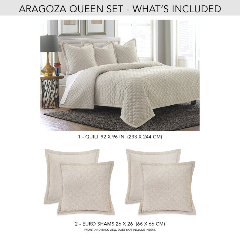 Aragoza Quilt, Queen Quilt + 2 Euro Shams, Beige