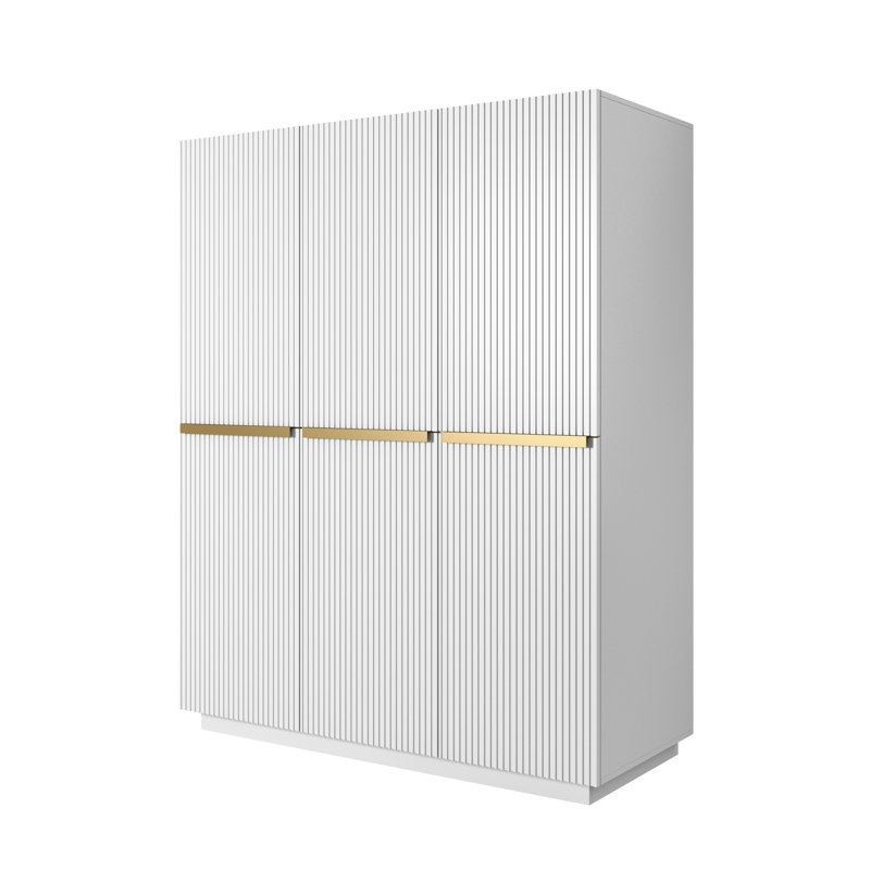 Altje 3 Door Manufactured Wood Wardrobe, White/Gold