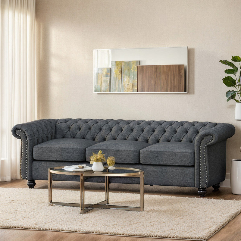 Canapé à accoudoirs évasés 84,75 po Debasish, Tissu marine