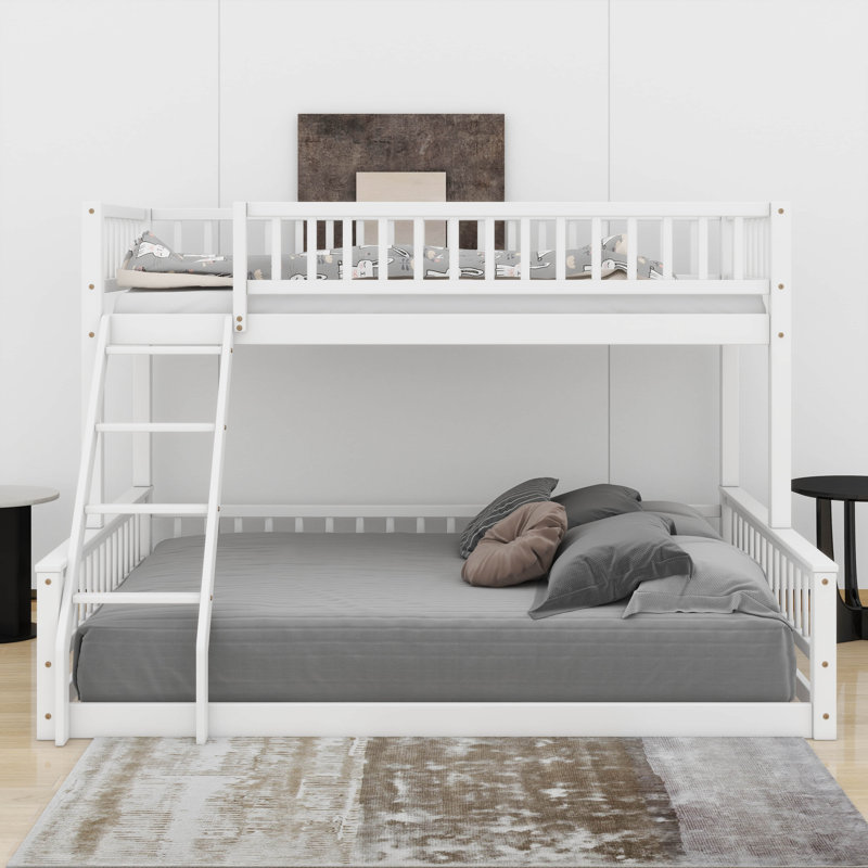 Twin XL Over Queen Bunk Bed With Ladder, White