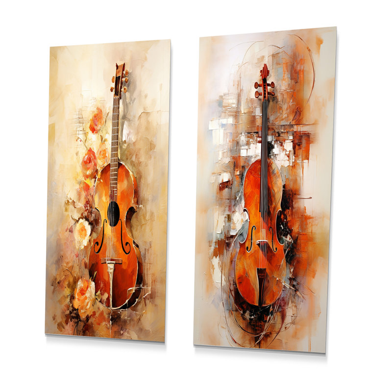 Violon mandoline Melody Sienna Serenade - ensemble de 3 reproductions d'art mural en métal, H 28 po x l 24 po