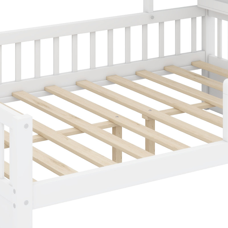 Lit en forme de maison avec rangement intégré pour la tête de lit, Blanc
