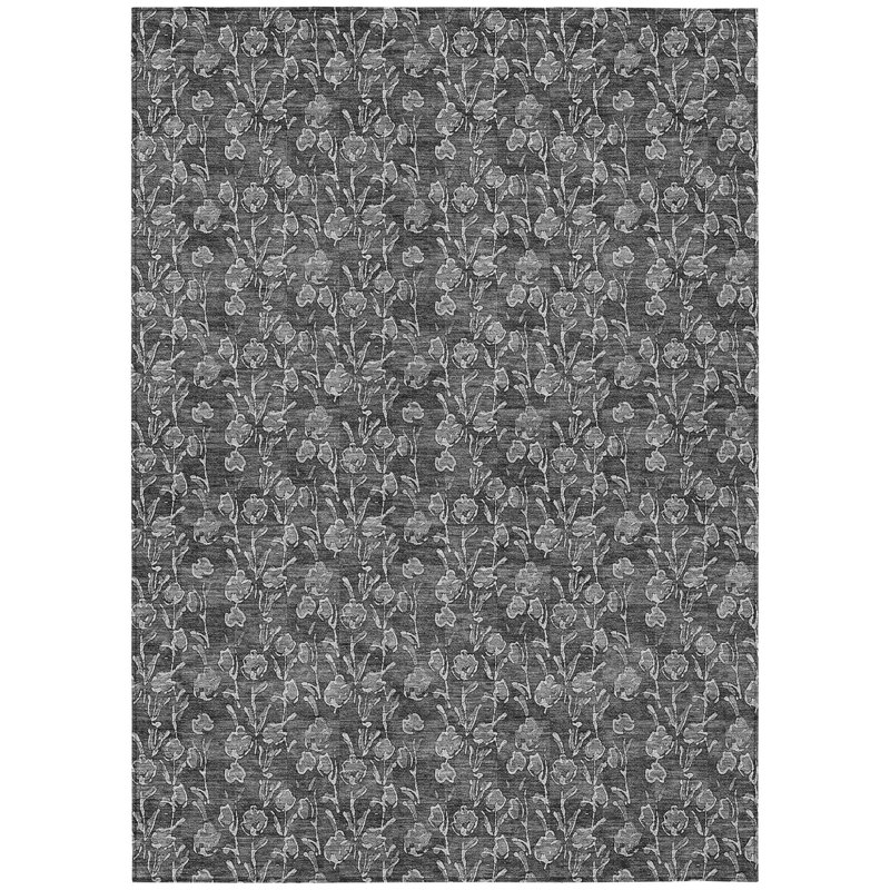 Tapis d'intérieur gris anthracite lavable floral 9 pi x 12 pi