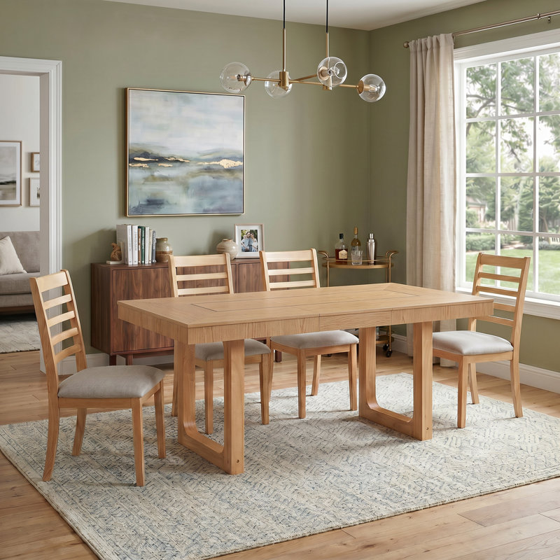 Ensemble de table de salle à manger à rallonge 5 pièces Natural Farmhouse, Natural, 1 x Dining Table, 4 x Dining Chairs