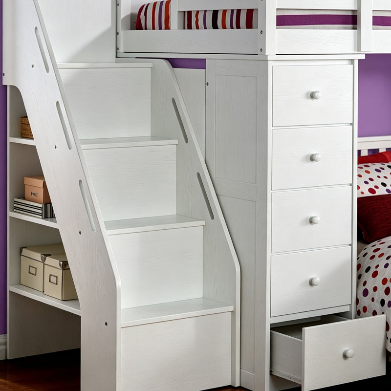 Lit mezzanine double blanc avec rangement