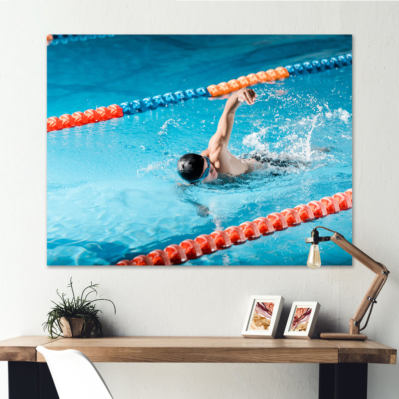 «Natation nage sur toile», H 16 po x l 32 po x P 1 po, Toile tendue