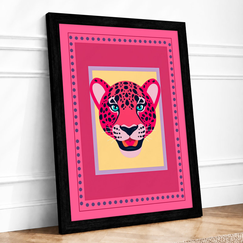 Pink Leopard Portrait Modern - Framed Print, A1 - 84.1 x 59.4 cm, Black