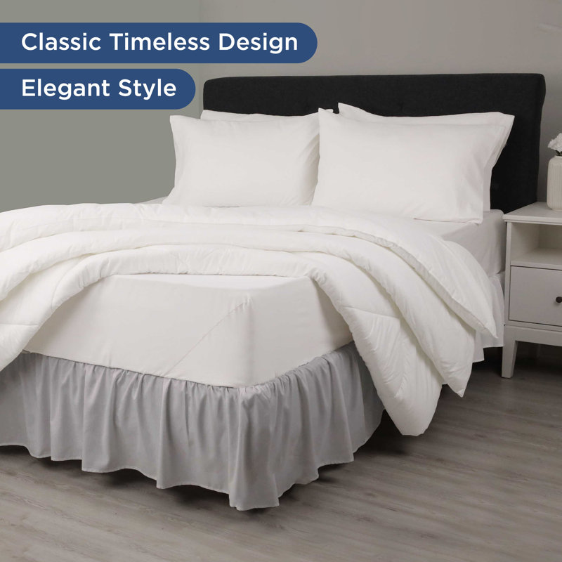 Martex Bed Skirt Easy Fit Lightweight 100% Microfiber Dust Hotel Quality, Full Ruffled, Light Gray