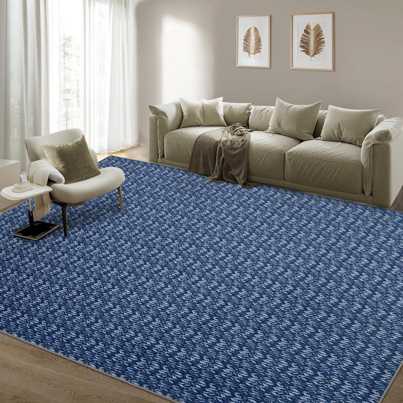 Washable  Area Rug Baby Room Contemporary Boho Non-Slip Low Pile Stain-Resistant No-Shedding Easy-Clean Modern Blue Dorm Home Office