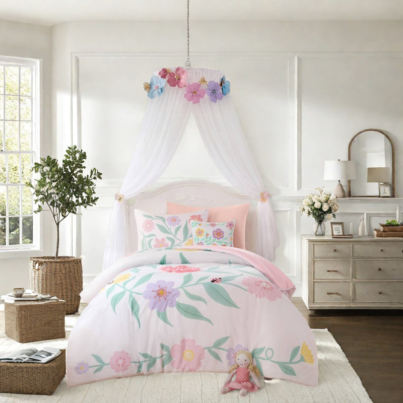 Ensembles de literie fleuris en microfibre pour filles, 1 place et 2 places (twin/twin XL).