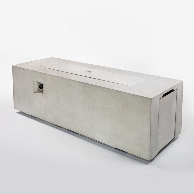70" Propane Gas Fire Pit Table, 60000 BTU  Rectangular Concrete Fire Pit For Outside Patio Deck Garden Backyard- Light Gray
