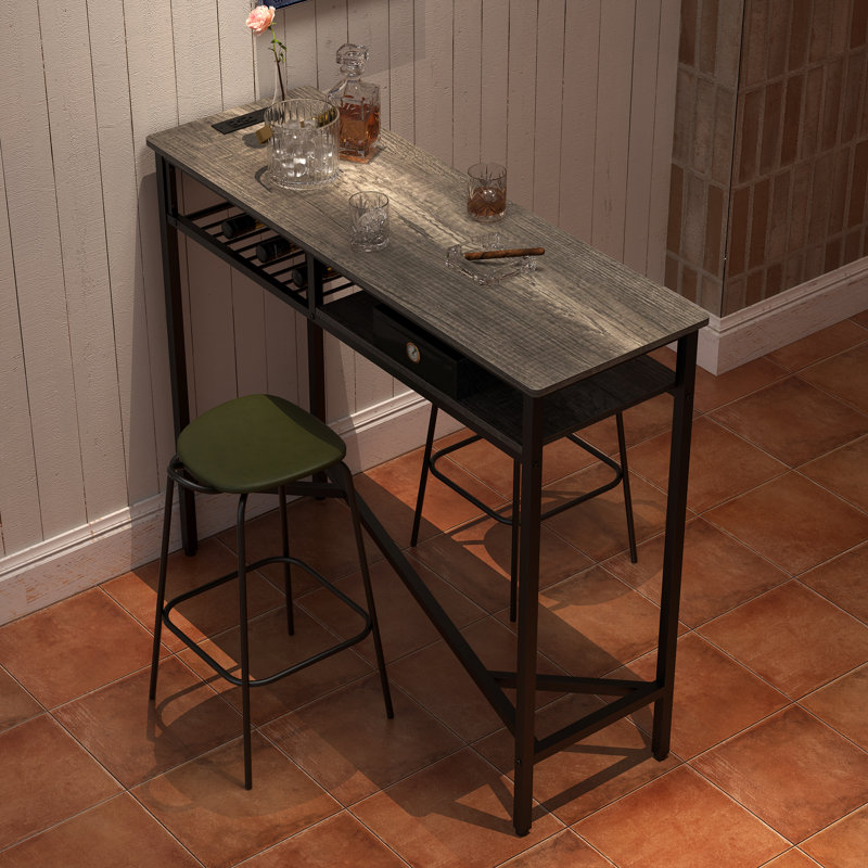 Eagan 47.24" Counter Height Dining Table Metal Base Bar Table with Charging Station and Storage shelf
