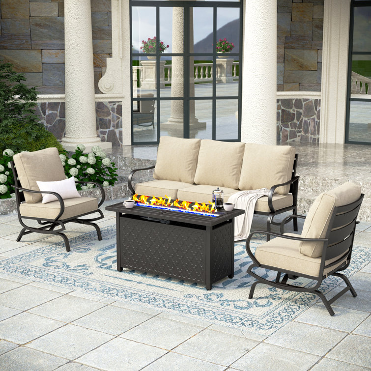 Tapasi 5 - Person Patio Conversation Set with Swivel Lounge Chairs &  Firepit Table