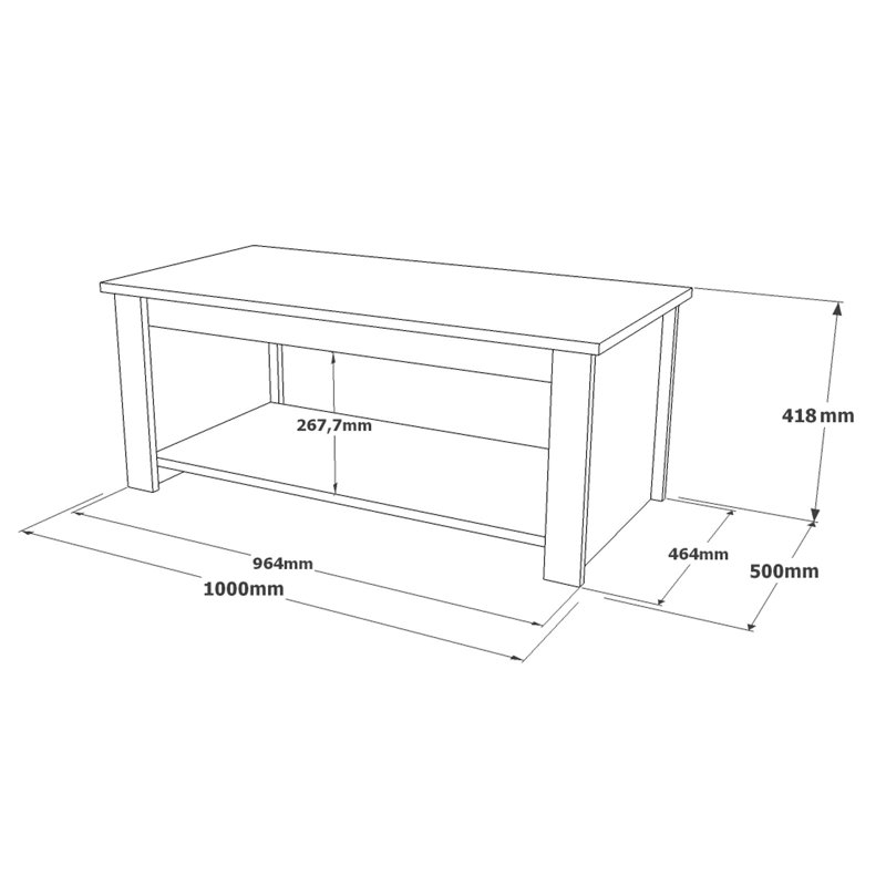 Table basse à tréteaux avec rangement, Gris clair, gris