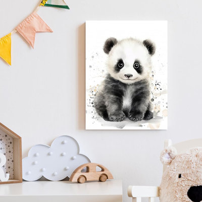 Cute Panda Pictures Wall Art Watercolor Animal Canvas Prints Wall Decor Wildlife Animals Portrait Poster Modern Framed Artwork for Living Room Kids Room Bedroom - 12"x16"
