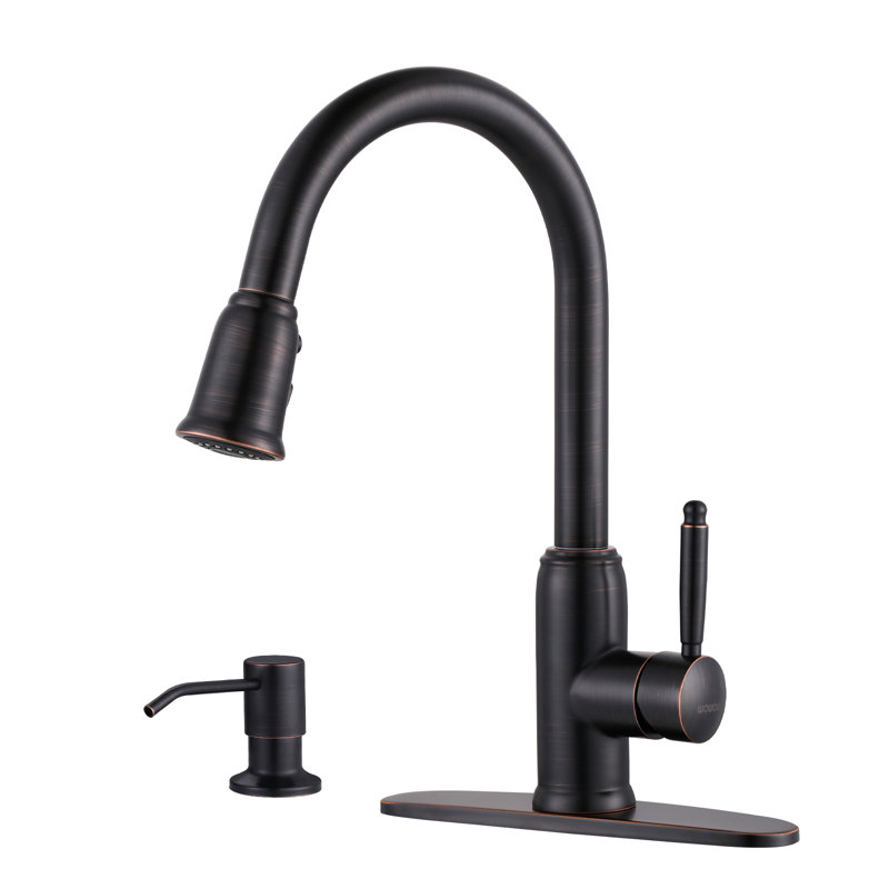 WOWOW Pull Down Kitchen Faucet with Soap Dispenser, Oil Rubbed Bronze