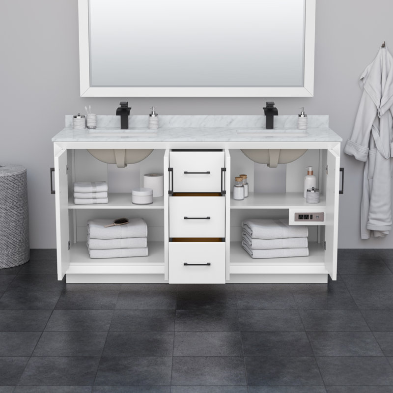 Strada 66'' W Double Vanity, Matte Black, White, Giotto Quartz