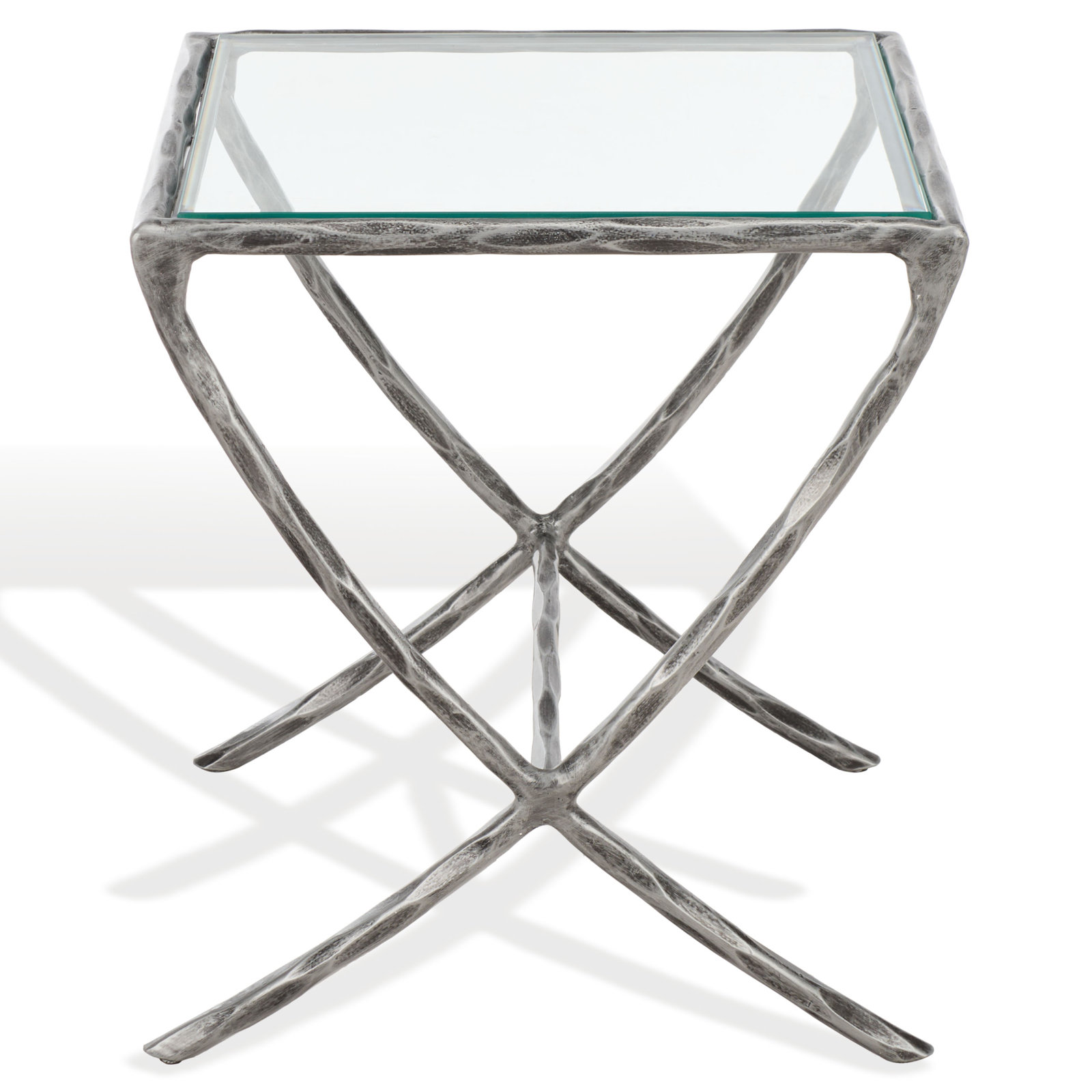 Evelynn Glass End Table, Silver