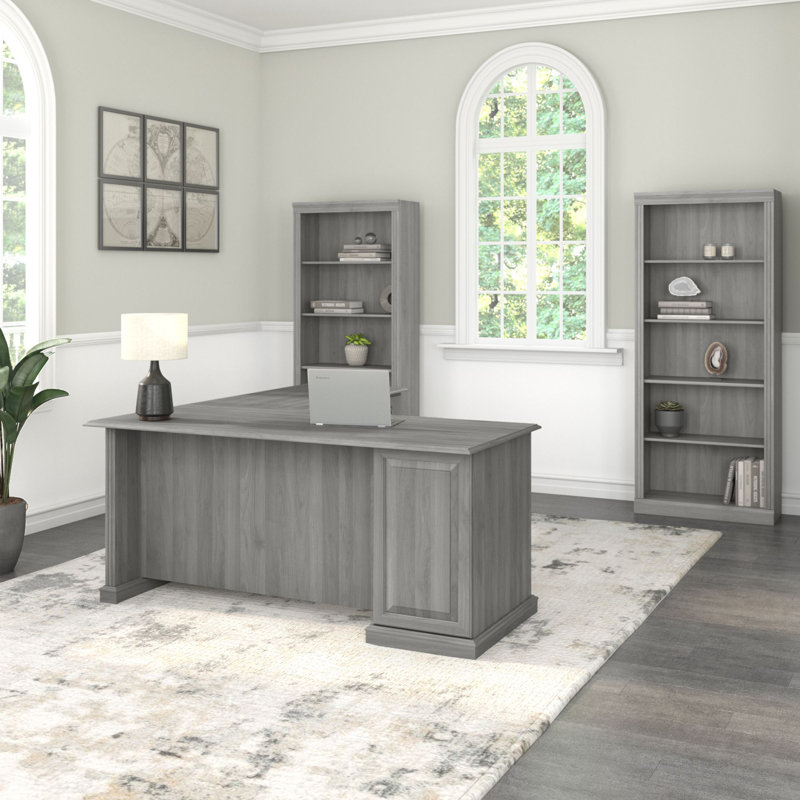 Ensemble de bureau d'ordinateur en L 2 pièces Raker, Gris moderne