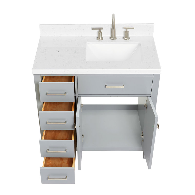 8_ARIEL Bristol 42 Single Sink Bathroom Vanity with Carrara White Quartz, Gray, Rectangle, 36"