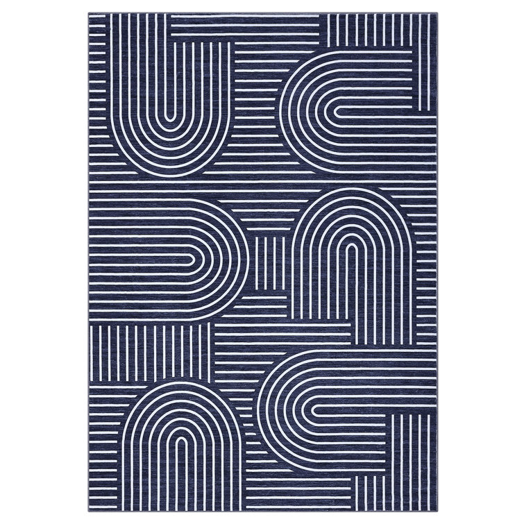 Modern Rainbow Striped Machine Washable Rug Stain Resistant Easy Cleaning Indoor Carpet With Non-Slip Backing Low Pile Floor Cover Non Shedding Folding Rug