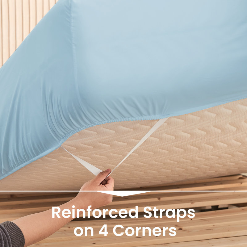 Sunflower Brushed Microfiber Fitted Sheet Only With Straps Fits Up To 14, Twin Fitted Sheet, Powder Blue