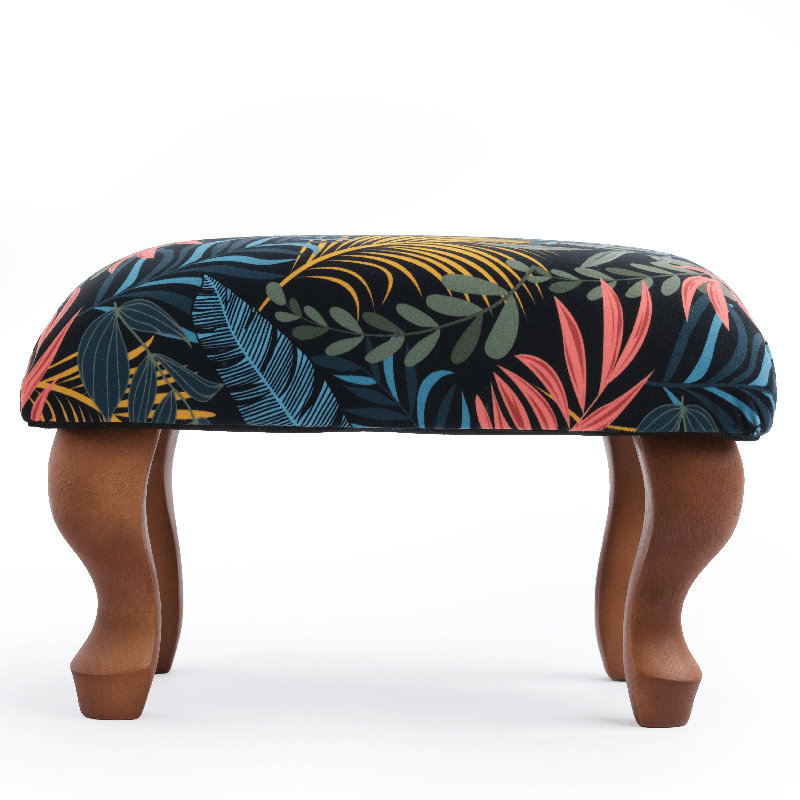 Gravitte 38cm Wide Velvet Rectangle Floral Footstool Ottoman, Multicoloured, Brown