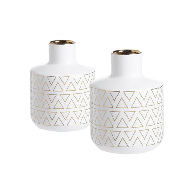 Vase rond blanc / or - ensemble de 2 - 6 po de diamètre x 8 po - blanc / or