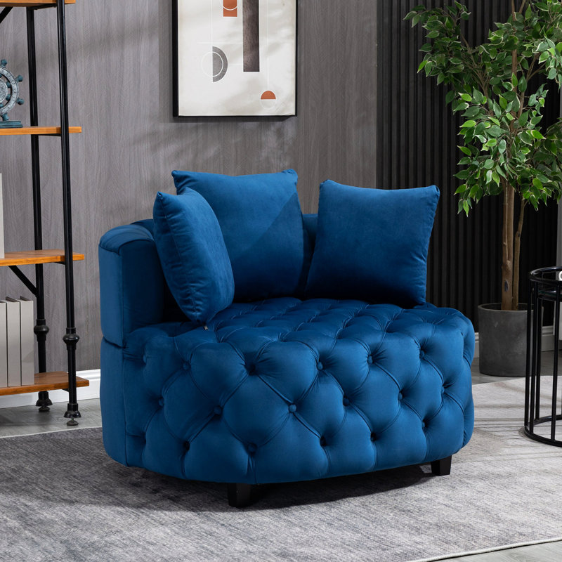 Siège de salon en velours bleu, fauteuil d'appoint moderne avec mousse, H 33,02 po x l 39,9 po x P 36,48 po, Bleu