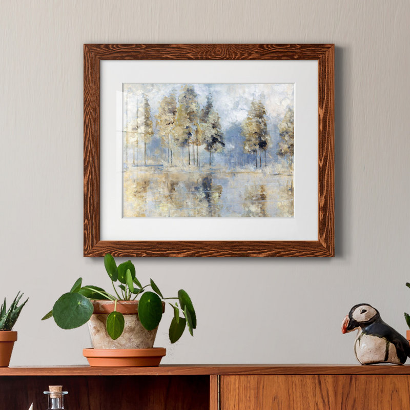 «Blue Golden Forest», reproduction d'art sur papier encadré, H 20 po x l 17 po x P 1,5 po, Papier avec cadre érable