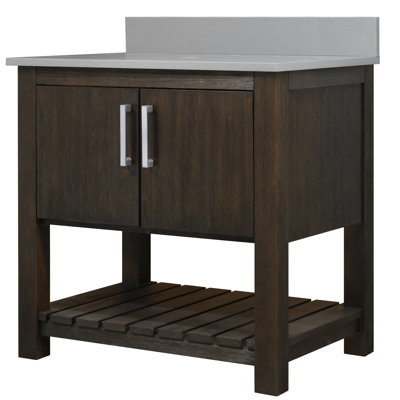 Meuble-lavabo simple de 30 po avec comptoir en quartz café et quincaillerie