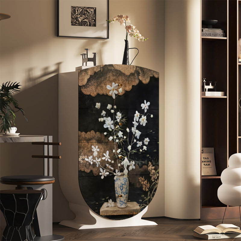 Commode décorative 4 tiroirs, Blanc/Noir